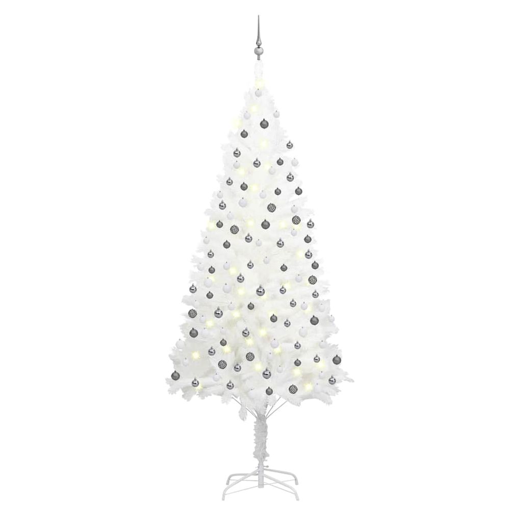 Sapin de noël réaliste pe blanc 240cm avec led et boules