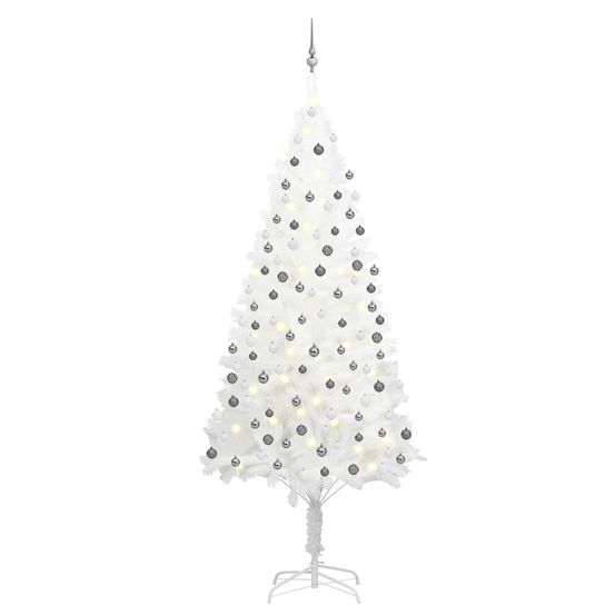 Sapin de noël réaliste pe blanc 240cm avec led et boules