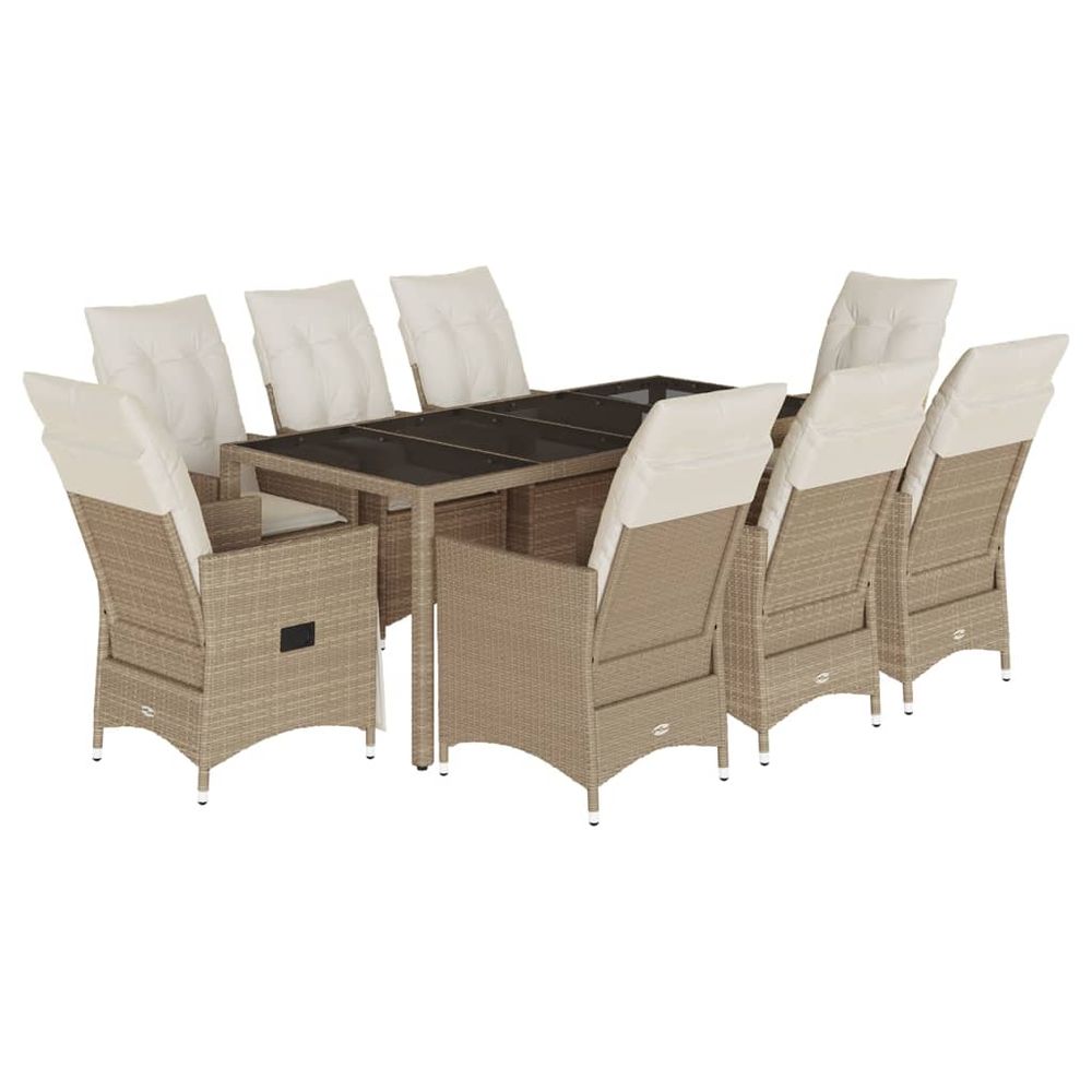 Ensemble à manger de jardin et coussins 9 pcs beige poly rotin