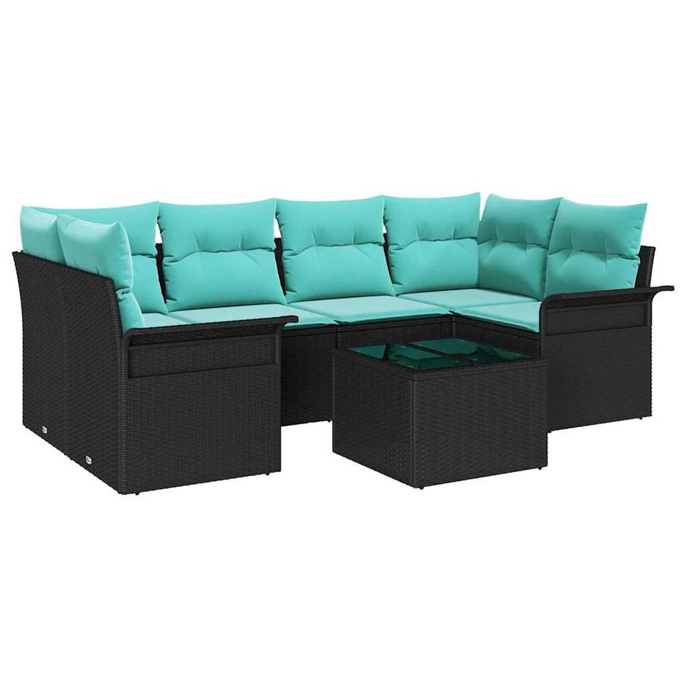 Ensemble de canapé de jardin 7 pièces noir et turquoise
