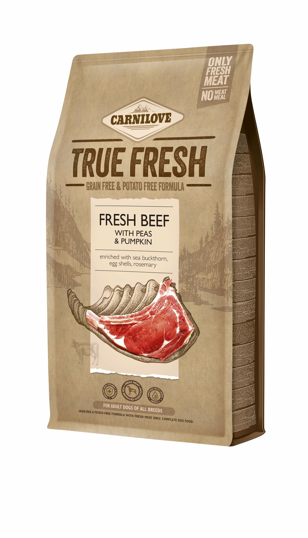 Carnilove - croquettes sans cérales true fresh au boeuf pour chien 4kg