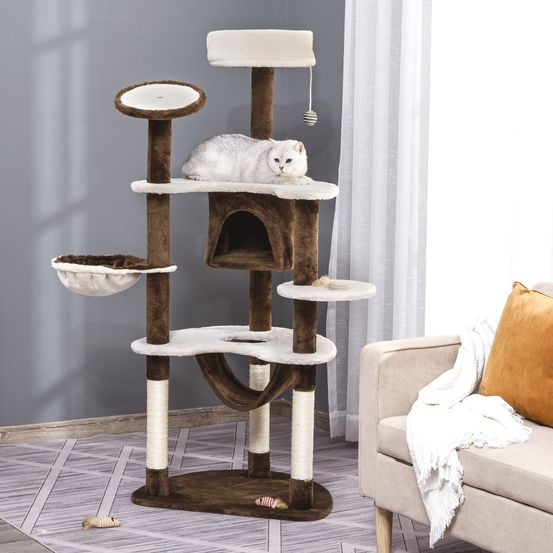 Arbre à chat xxl griffoir sisal peluche multi-niveaux hamac niche 153cm marron - comfortxl pet living