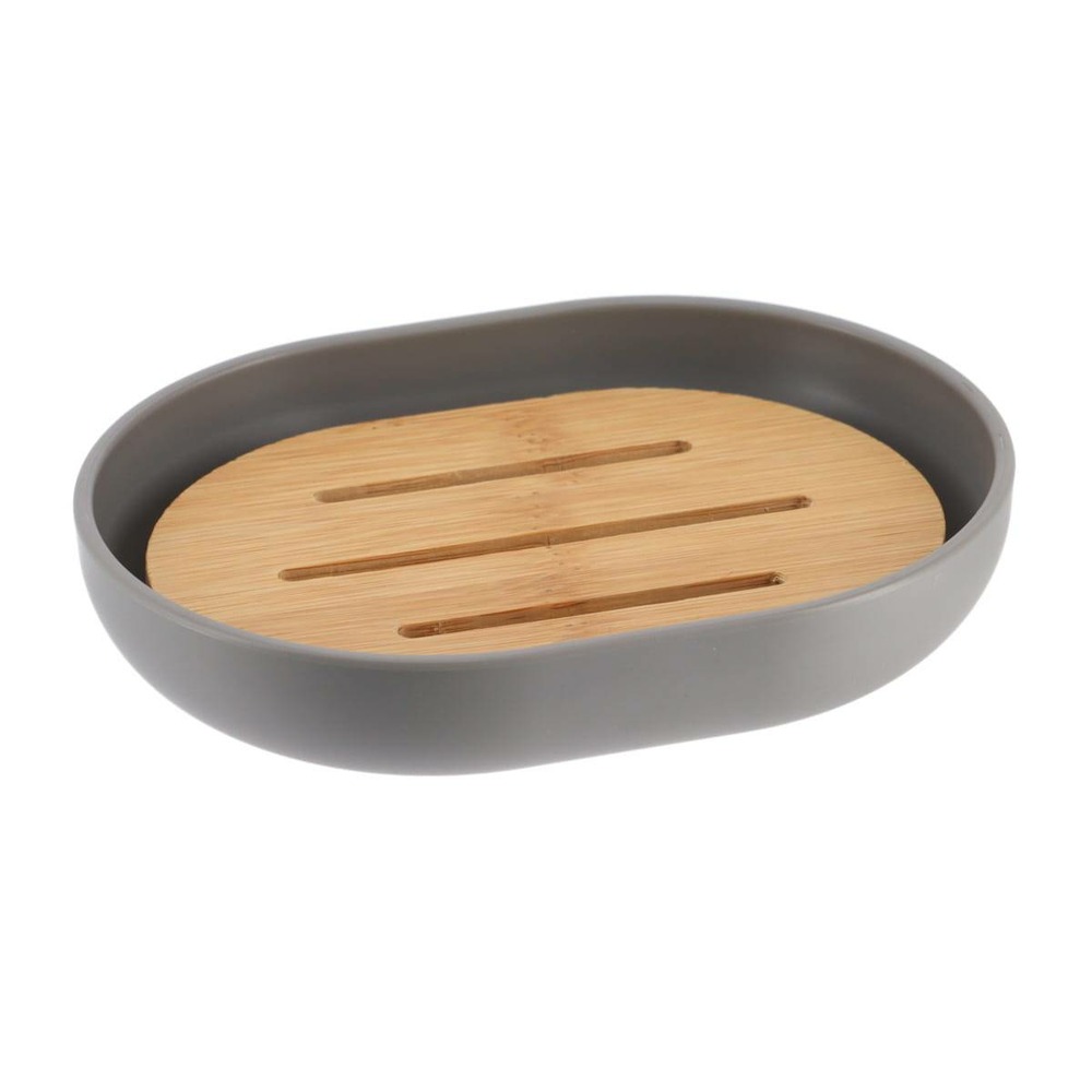 Porte savon oval ps/bambou - gris/bambou