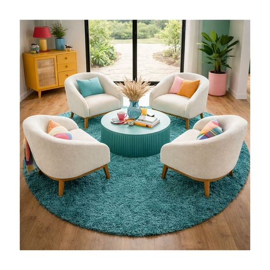 Tapis poils longs shaggy ø160cm rond tissé turquoise motif uni uni l