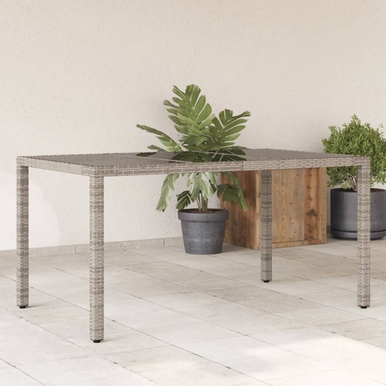 Table de jardin dessus en verre gris 150x90x75cm résine tressée