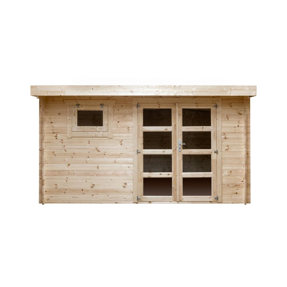 Abri de jardin en bois brut, surface utile 9.9m², 388x298cm, ep 28mm, INT023