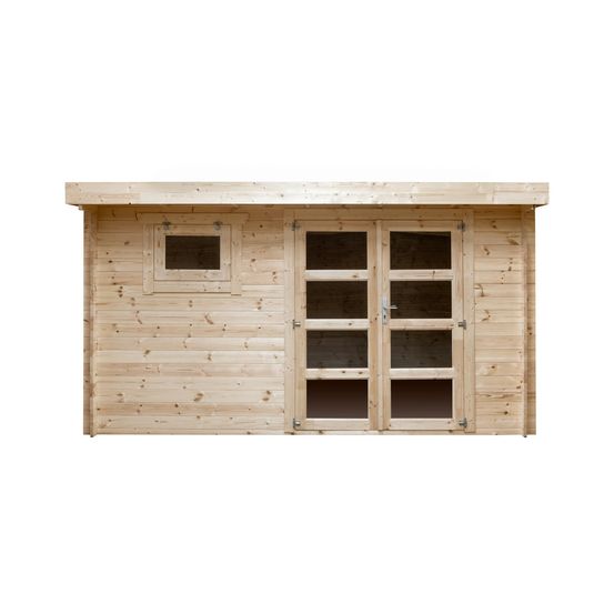 Abri de jardin en bois brut, surface utile 9.9m², 388x298cm, ep 28mm, INT023