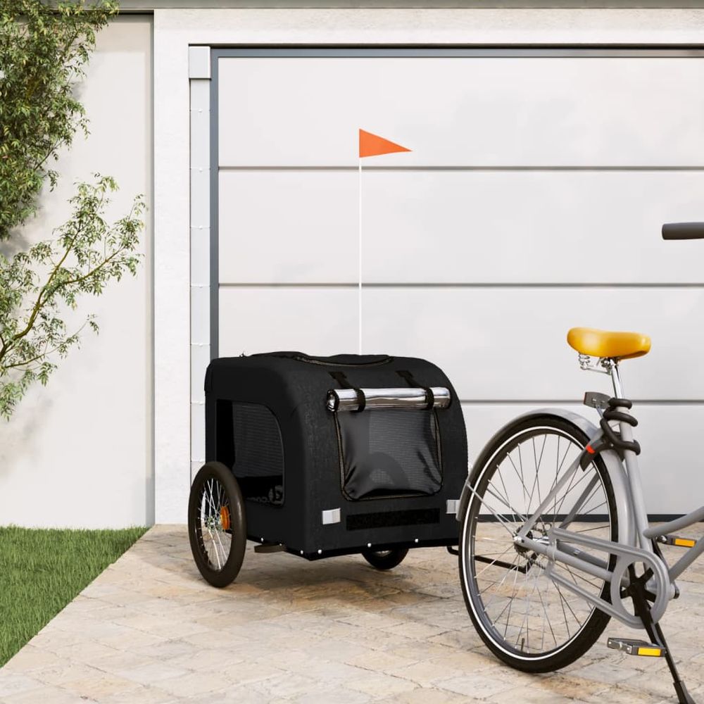 Remorque vélo animaux acier tissu oxford sécurisée pour balades noir