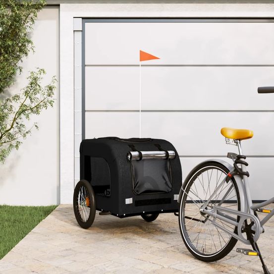 Remorque vélo animaux acier tissu oxford sécurisée pour balades noir