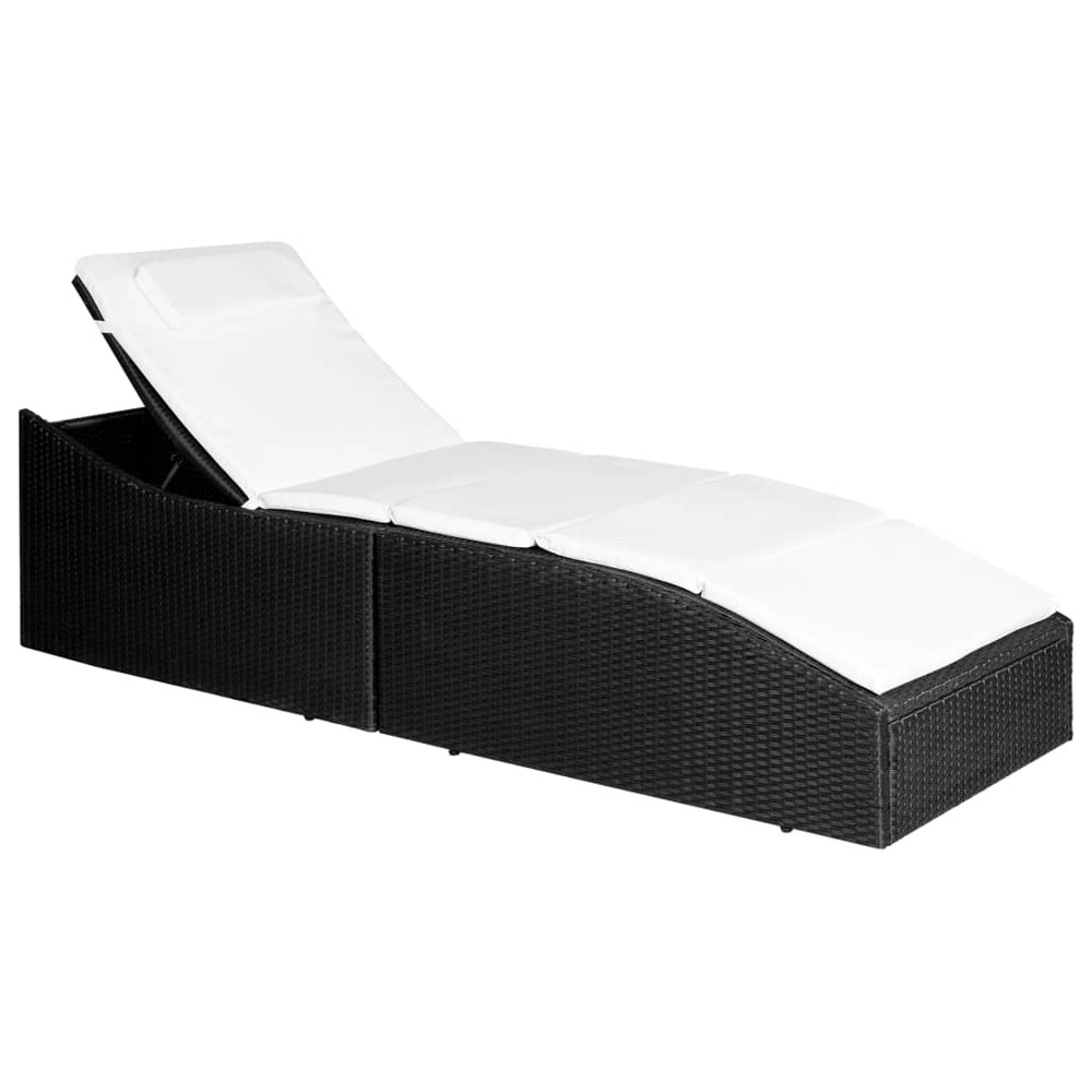 Transat chaise longue bain de soleil lit de jardin terrasse meuble d'extérieur avec coussin résine tressée noir