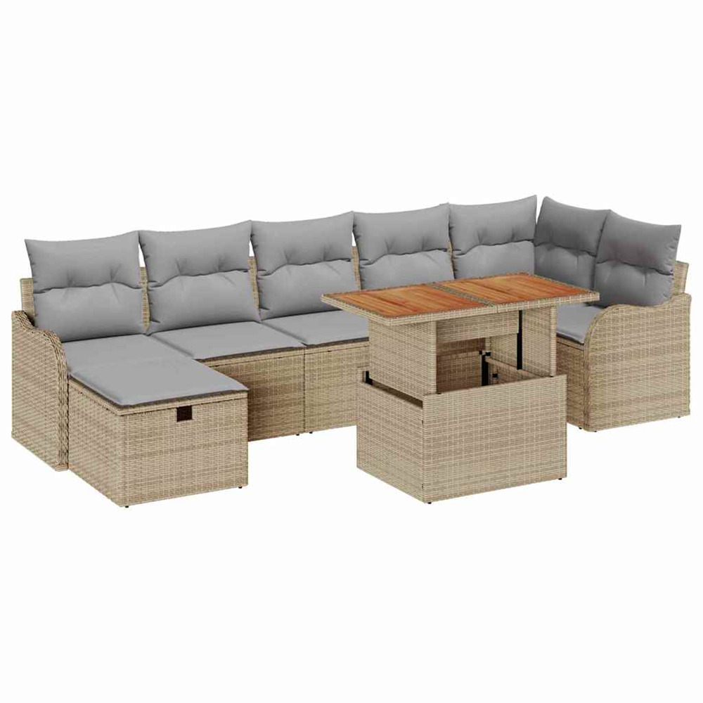 Ensemble de canapé de jardin 8 pcs beige poly rotin