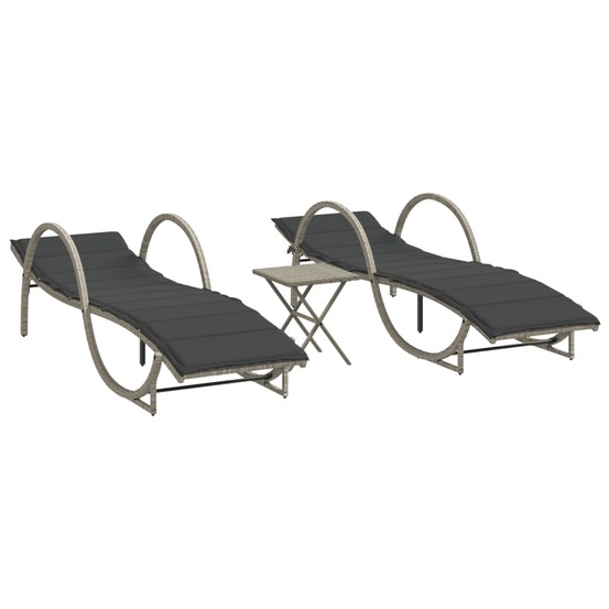Chaises longues lot de 2 avec table gris clair résine tressée