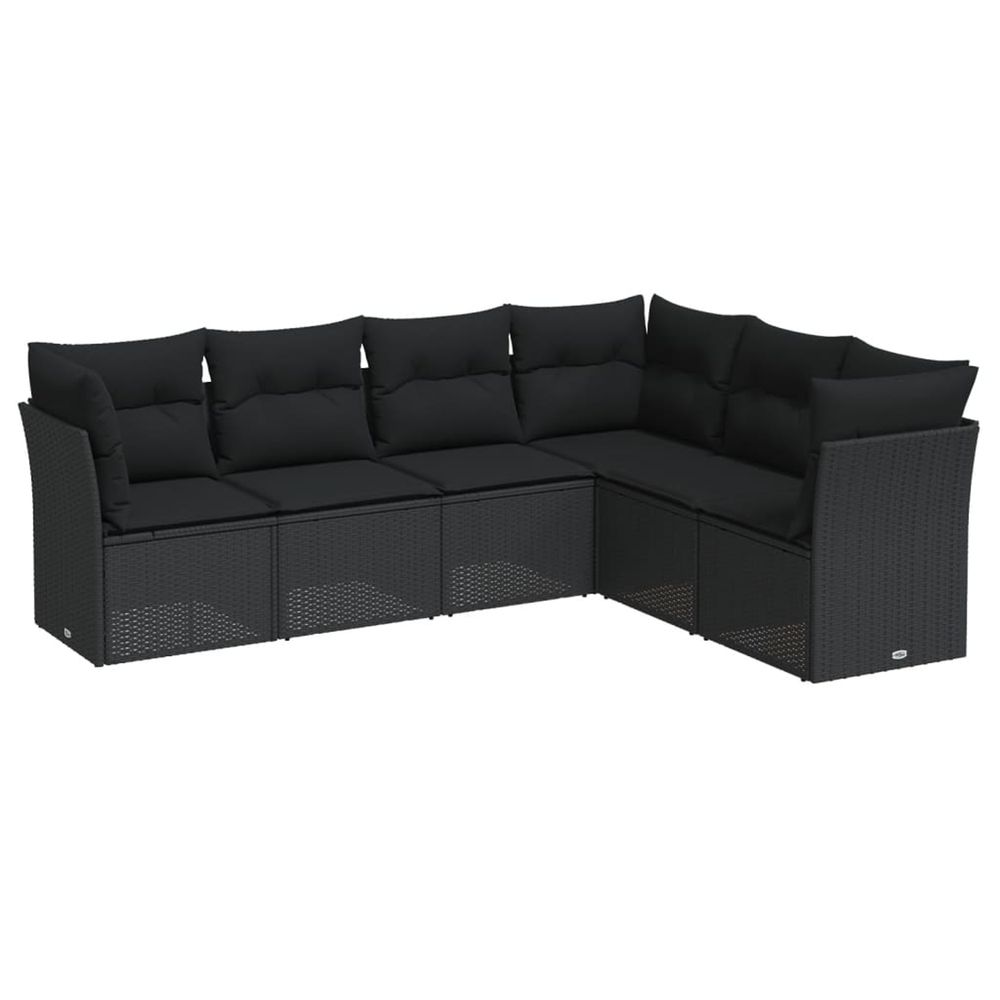 Salon de jardin 6 pcs avec coussins noir résine tressée
