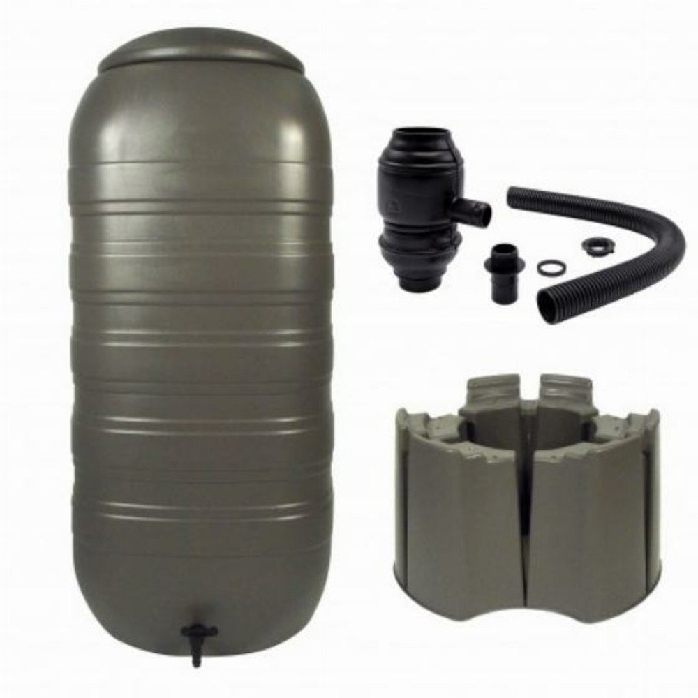 Set récupérateur d’eau 250l avec pied et connecteur de gouttière - noir