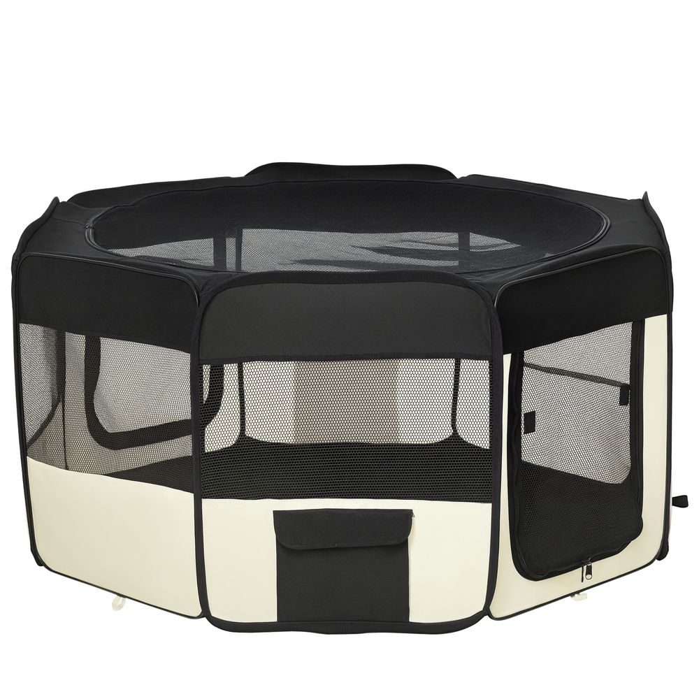 Parc chiot pliable tissu oxford pop-up nomade avec sac de transport ø120x58 cm noir crème