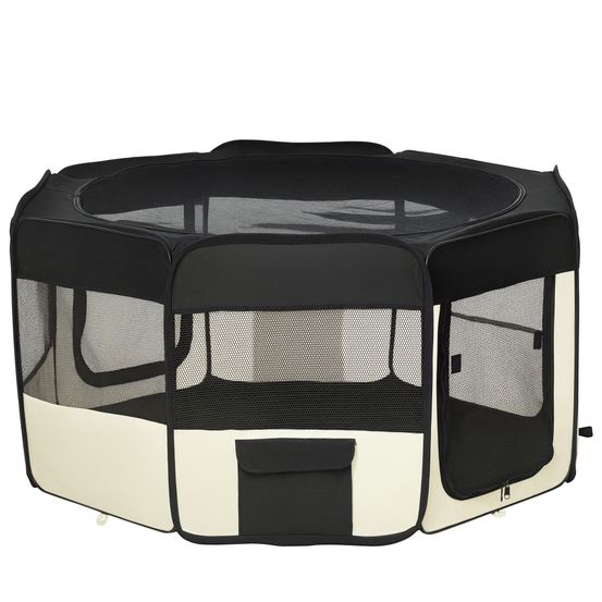 Parc chiot pliable tissu oxford pop-up nomade avec sac de transport ø120x58 cm noir crème