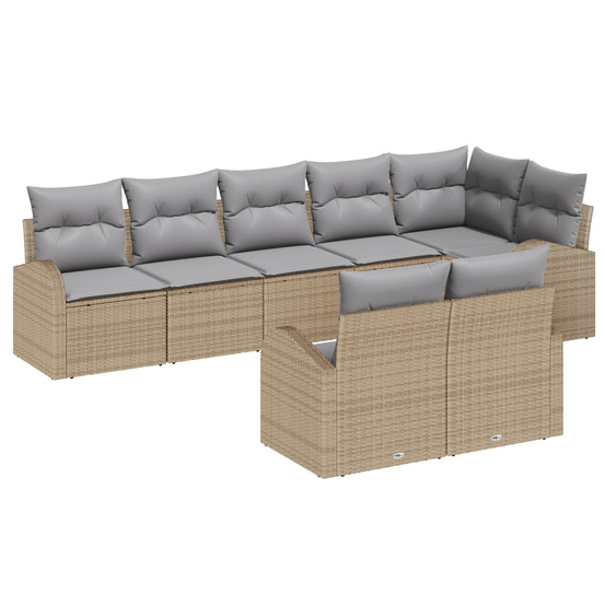 Ensemble de canapé de jardin 8 pièces avec coussins en rotin poly beige