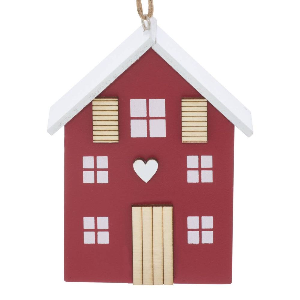 Suspension de sapin maison en bois rouge et vert 10 cm