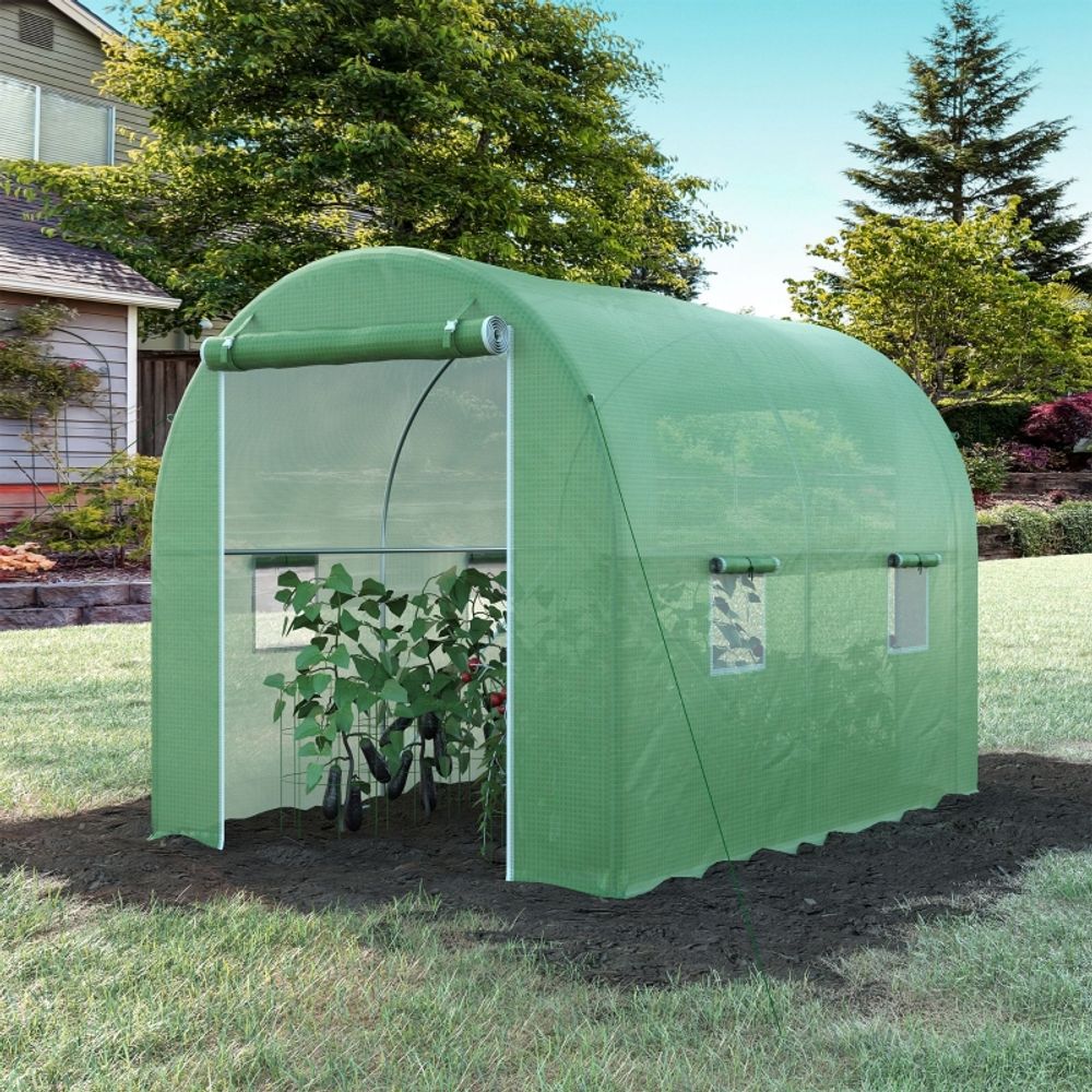 Serre tunnel de jardin acier galvanisé 300 x 200 x 205 cm verte 6 m² porte zippée - comfortxl outdoor living
