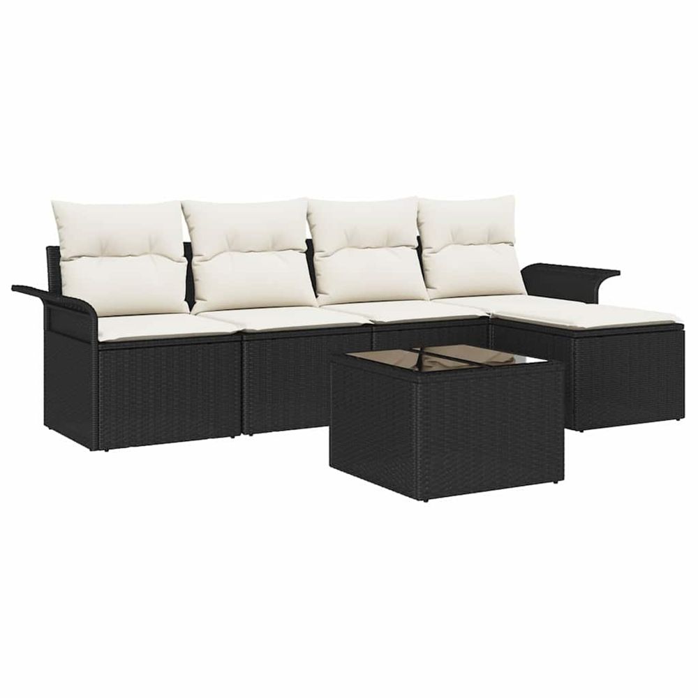 Canapé d’extérieur 6 pc noir polyrotin