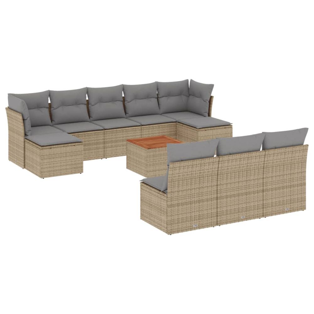 Salon de jardin 11 pcs avec coussins beige résine tressée