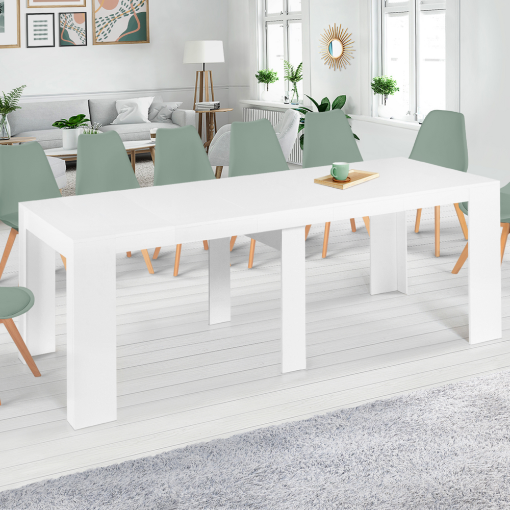 Table console extensible orlando 14 personnes 300 cm bois blanc
