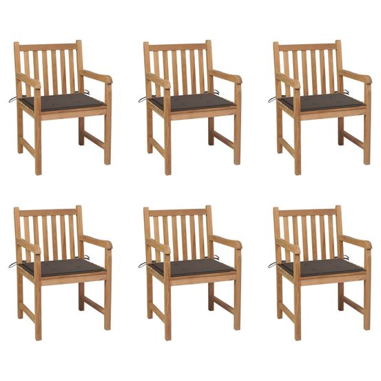 Chaises de jardin lot de 6 et coussins taupe bois teck massif