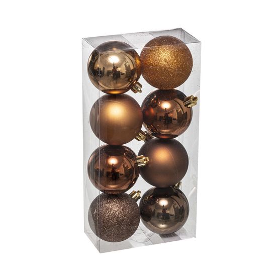 Déco de sapin lot de 8 boules de noël d 7 cm - bronze et marron
