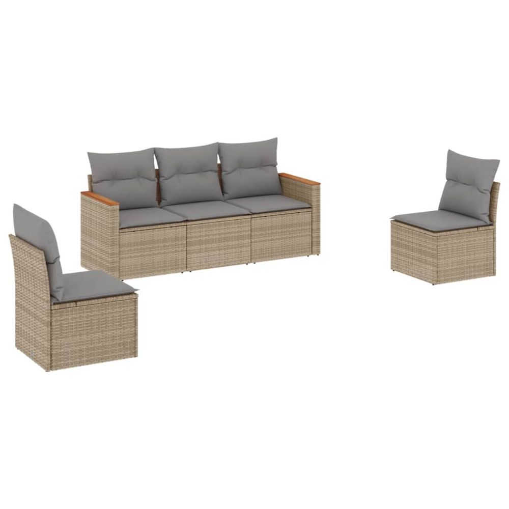 Salon de jardin avec coussins 5pcs mélange beige résine tressée