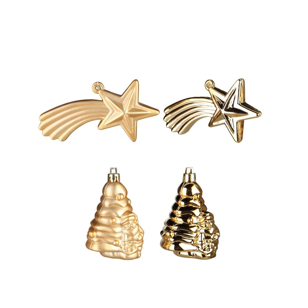 Lot de 4 boules de noël 2 sapins et 2 étoiles brillant et mat