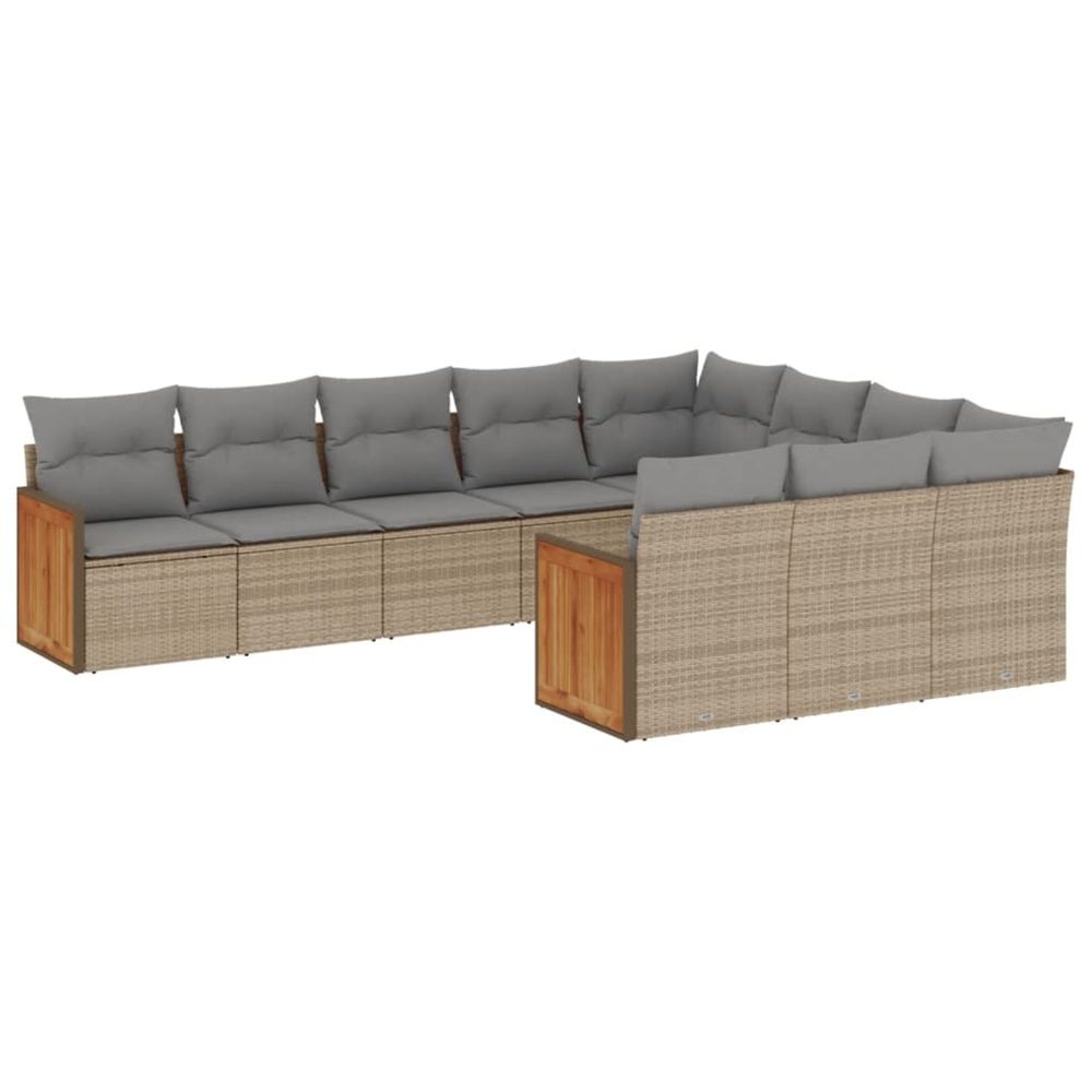 Salon de jardin avec coussins 10 pcs beige résine tressée