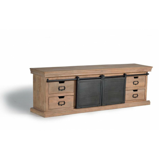 Meuble tv 4 tiroirs bois-fer marron - ildéa décoration d'autrefois