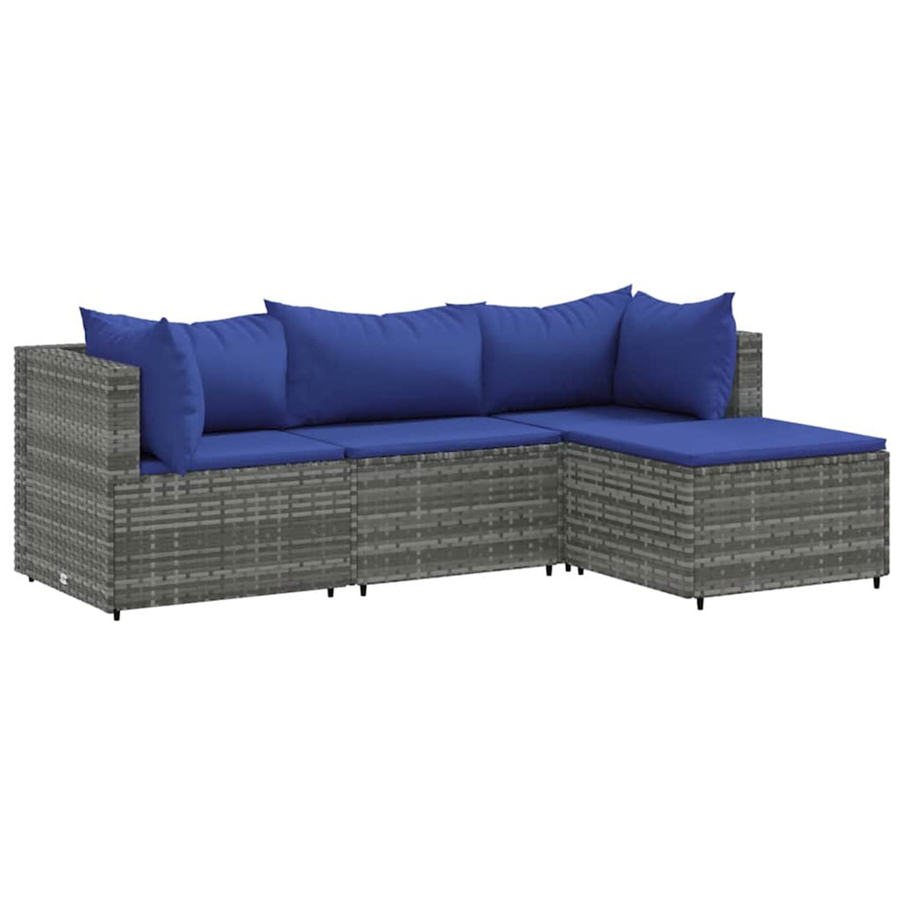 Salon de jardin 4 pcs avec coussins gris résine tressée