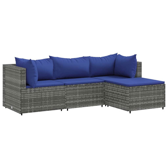 Salon de jardin 4 pcs avec coussins gris résine tressée