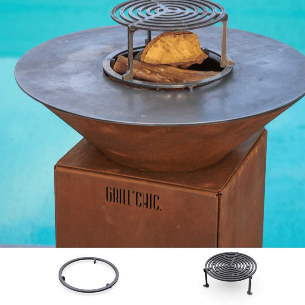 Set brasero découverte - auvergnat simple cuve corten - brasero sans rangement bois - rond - fonctionnalité et esthétique pour un