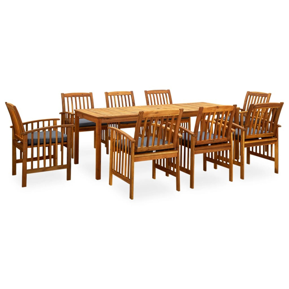 Ensemble à manger de jardin 9 pcs avec coussins acacia solide