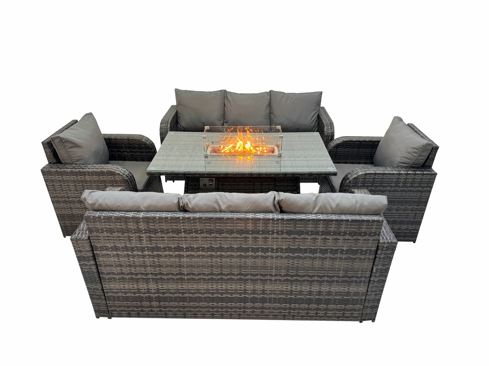 Ensemble de canapés en rotin table de foyer à gaz chauffage au gaz avec canapé 3 places fauteuil inclinable 8 places