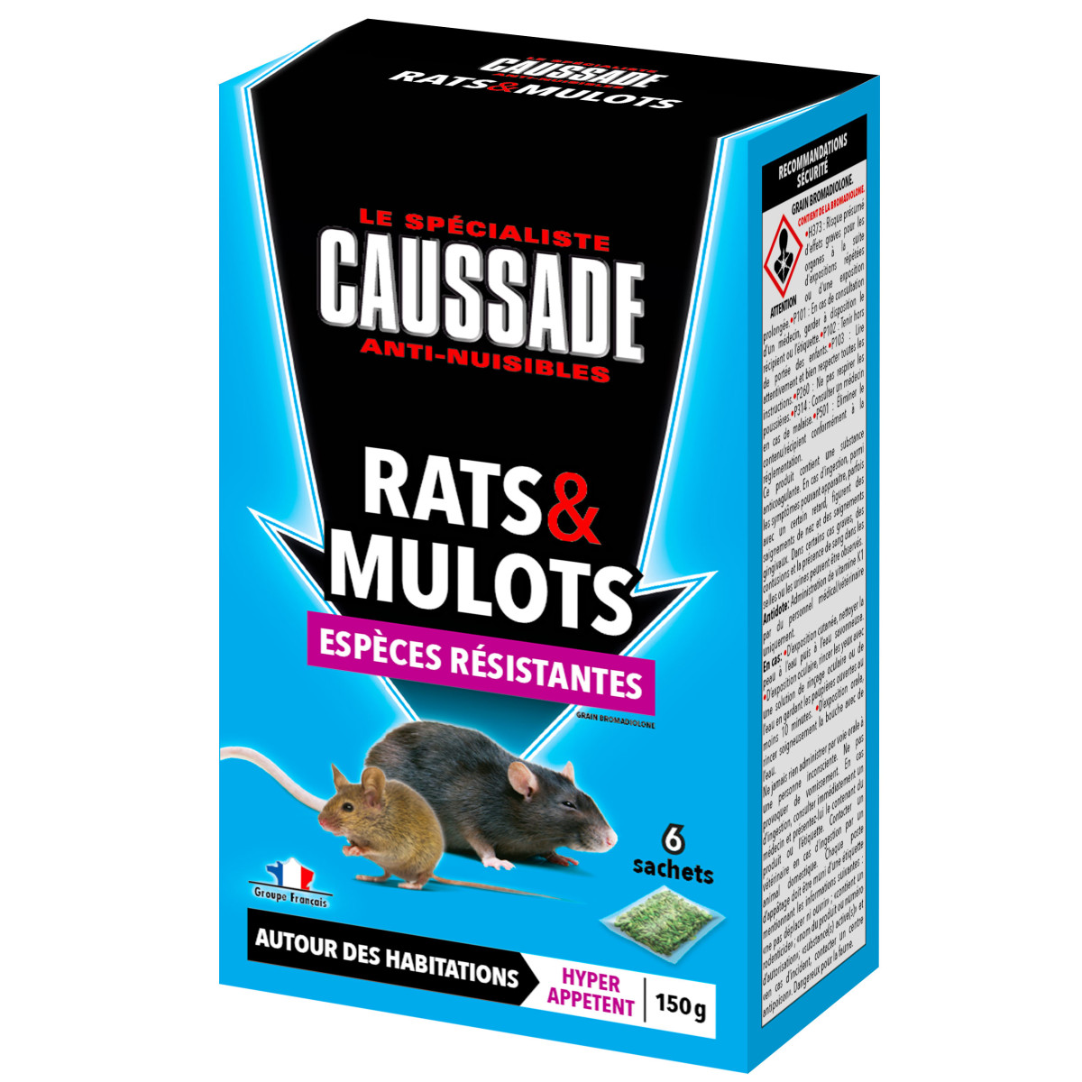 Caussade anti rats & mulots 150 g ( 6 x 25 grs ) - la solution radicale pour pro
