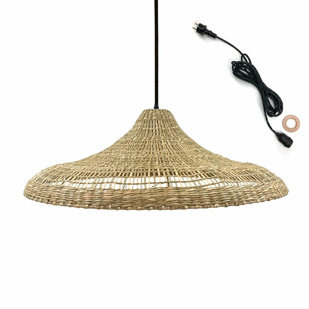 Suspension d'extérieur avec cable freya large bois herbe marine d70 cm