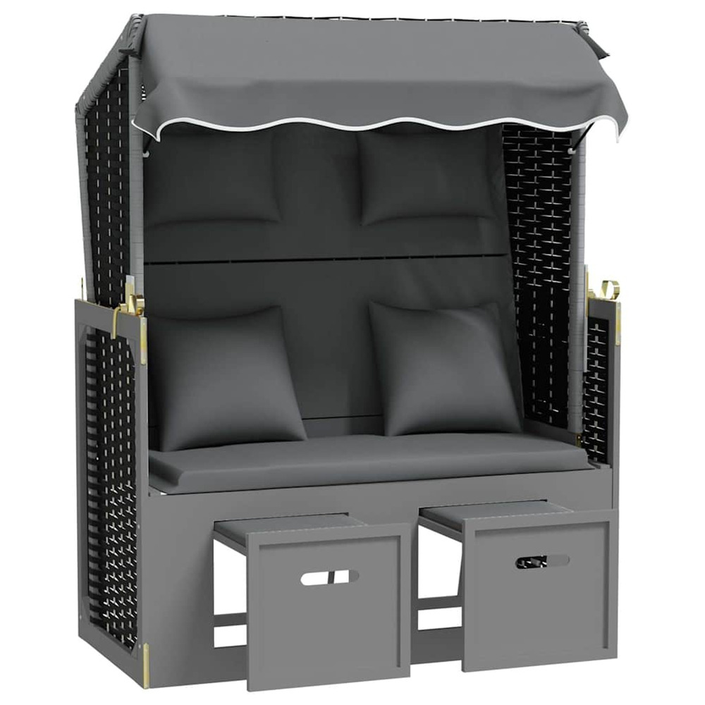 Strandkorb avec coussin poly rotin bois solide anthracite noir