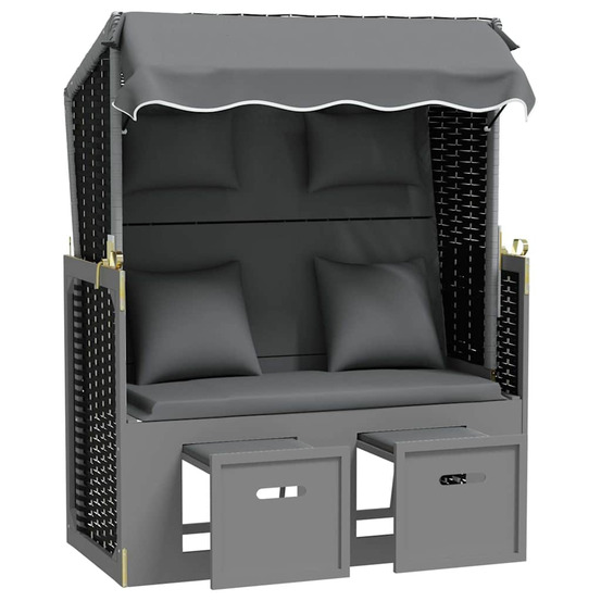 Strandkorb avec coussin poly rotin bois solide anthracite noir