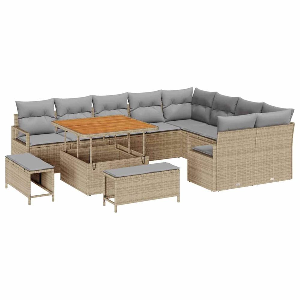 Ensemble de canapé de jardin 12 pc beige polyrotin