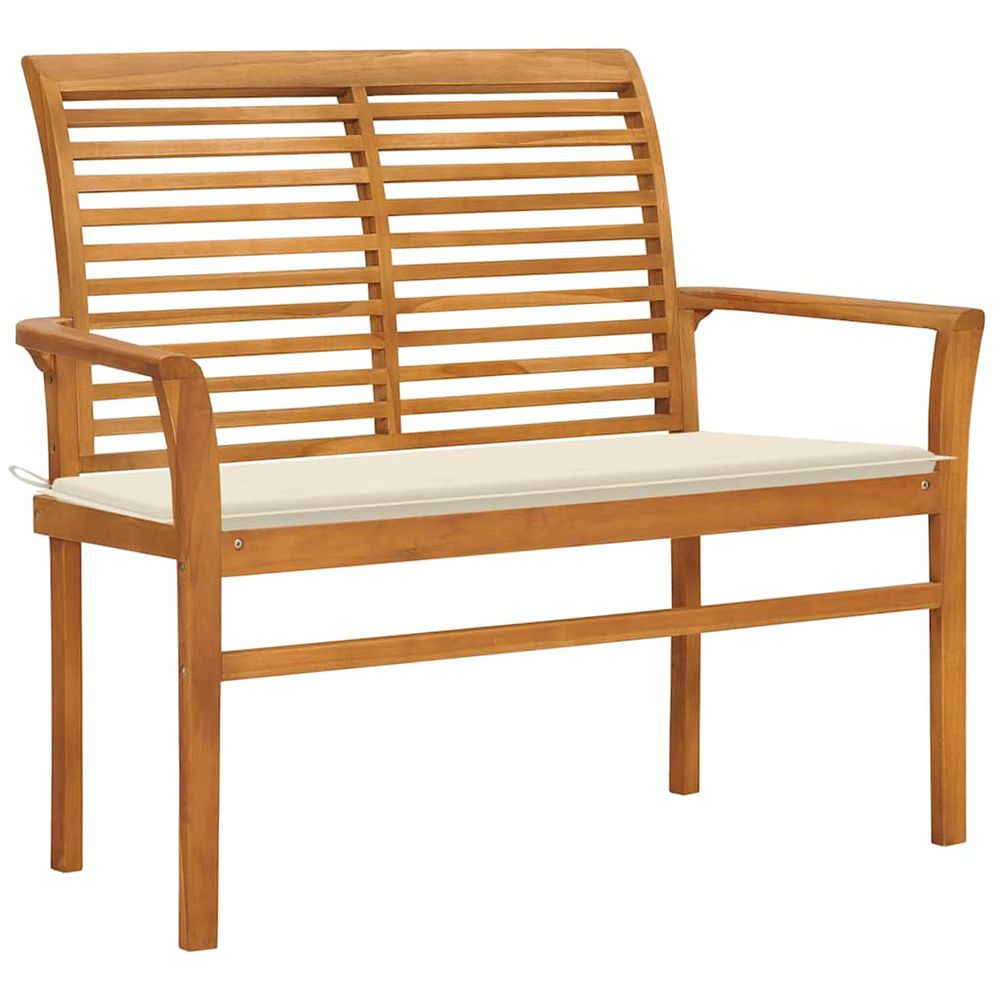 Banc de jardin avec coussin crème 112 cm bois de teck massif
