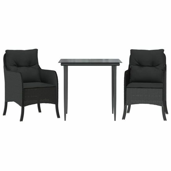 Ensemble à manger de jardin avec coussins 3 pcs noir