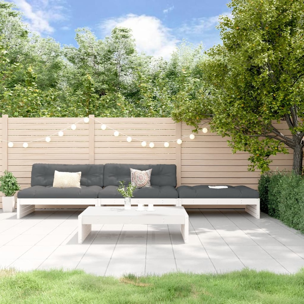 Salon de jardin 4 pcs avec coussins blanc bois massif