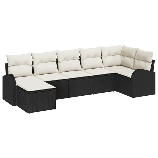 Ensemble de sofa de jardin 7 pièces avec coussins en poly rotin noir