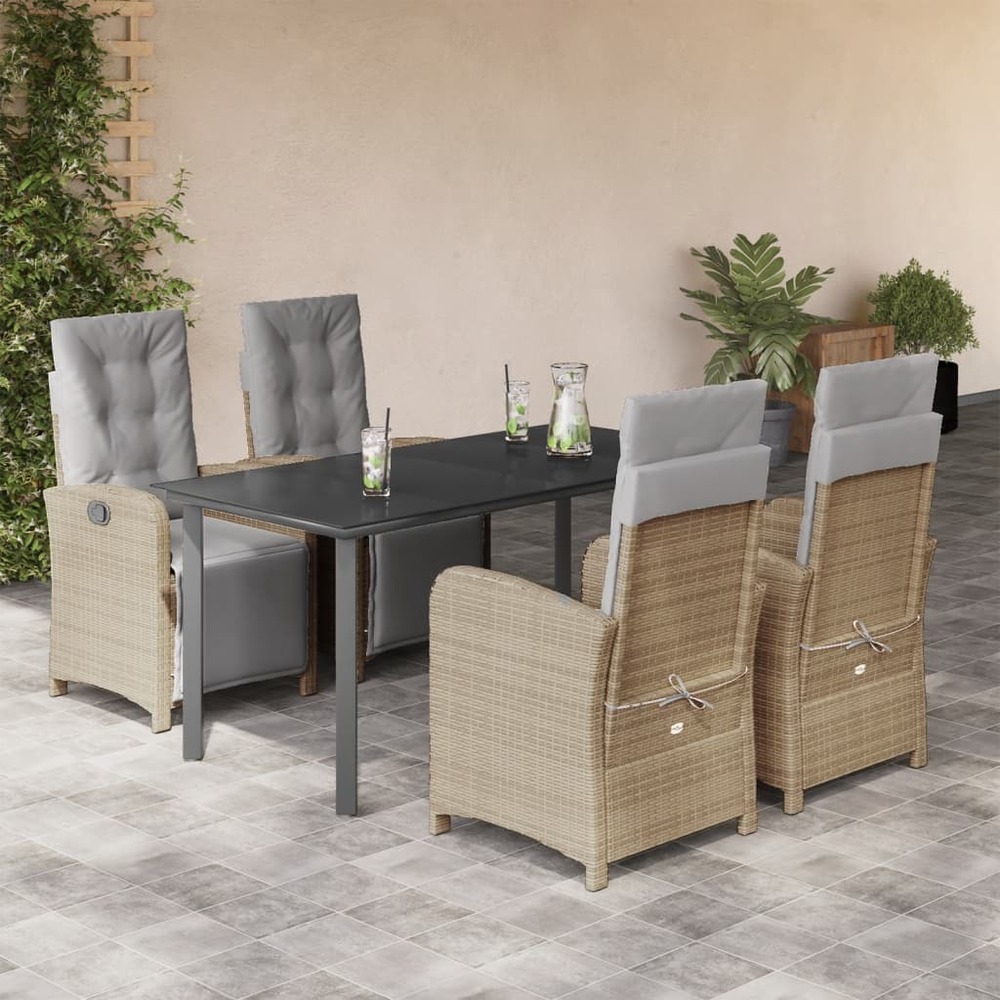 Ensemble à manger de jardin avec coussins 5pcs beige poly rotin