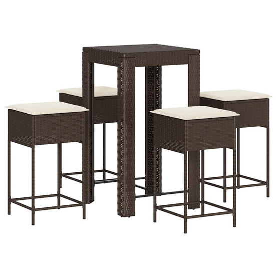 Ensemble de bar de jardin avec coussins 5 pcs marron poly rotin