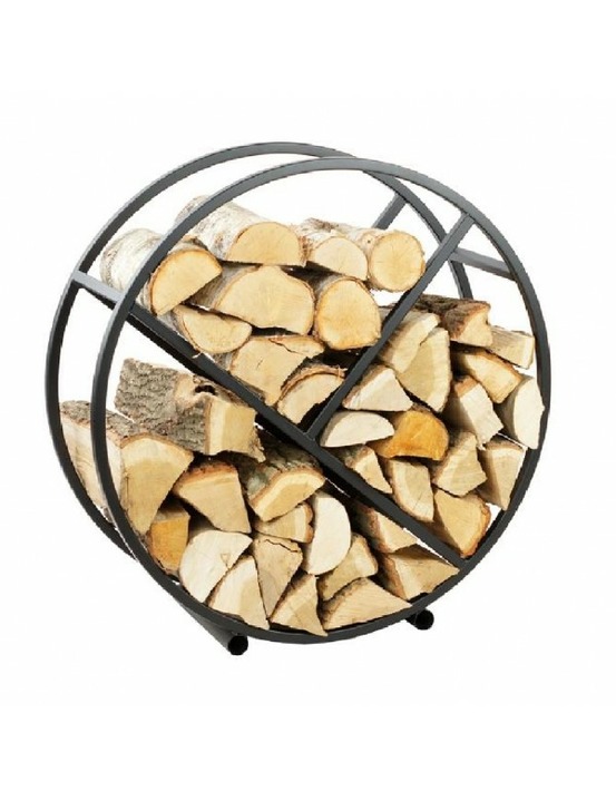 Rack à bûches rond tsitsi en acier noir avec rangement 80 cm