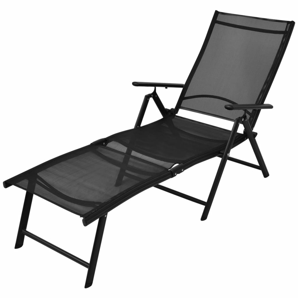 Transat chaise longue bain de soleil lit de jardin terrasse meuble d'extérieur pliable aluminium noir